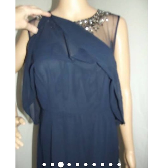 Beautiful beaded mesh front & back long navy blue dress - Picture 9 of 10